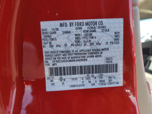 Photo 10 from auction – 2009 FORD ESCAPE XLT with VIN 1FMCU03G89KA65959