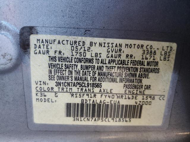 Photo 10 from auction – 2012 NISSAN VERSA S with VIN 3N1CN7AP5CL918565