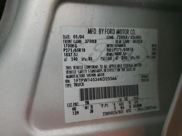 Photo 10 from auction – 2004 FORD F150 SUPER with VIN 1FTPW14534KD25566