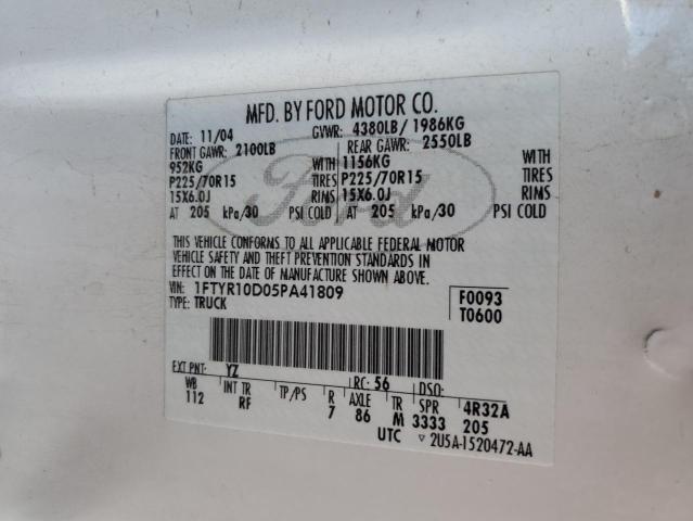 Photo 10 from auction – 2005 FORD RANGER with VIN 1FTYR10D05PA41809