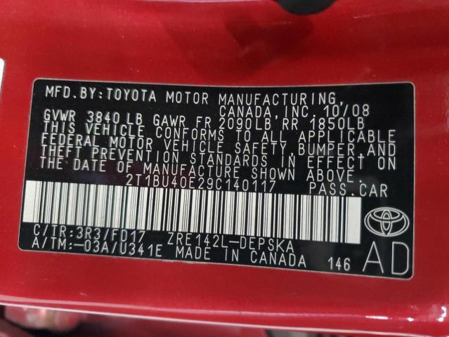 Photo 10 from auction – 2009 TOYOTA COROLLA BA with VIN 2T1BU40E29C140117