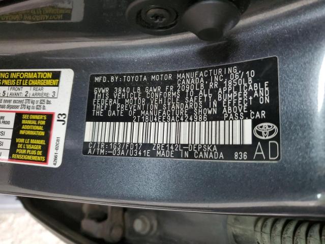 Photo 10 from auction – 2010 TOYOTA COROLLA BA with VIN 2T1BU4EE9AC424986