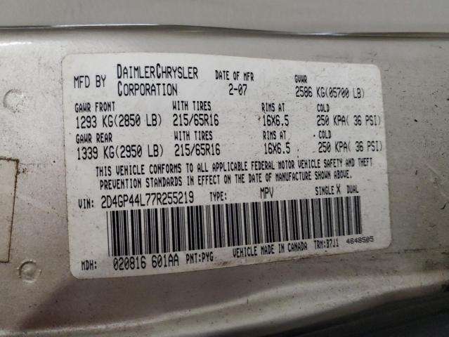 Photo 10 from auction – 2007 DODGE GRAND CARA with VIN 2D4GP44L77R255219