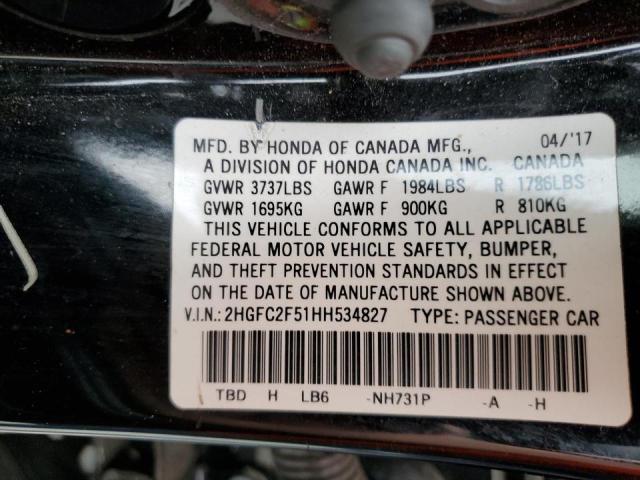 Photo 10 from auction – 2017 HONDA CIVIC LX with VIN 2HGFC2F51HH534827