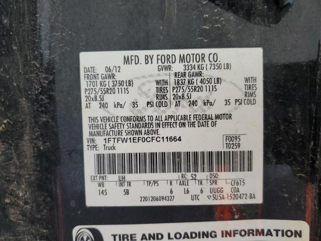 Zdjęcie 10 z aukcji – 2012 FORD F150 SUPER z VIN 1FTFW1EF0CFC11664