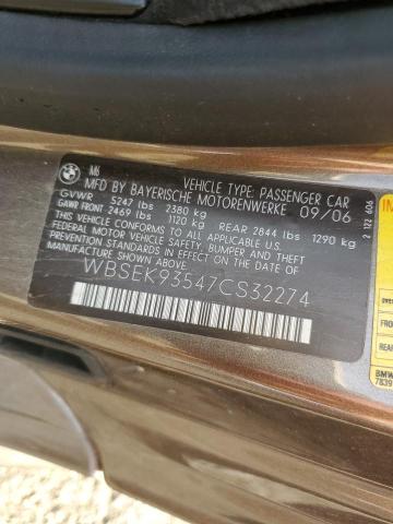 Photo 10 from auction – 2007 BMW M6 with VIN WBSEK93547CS32274