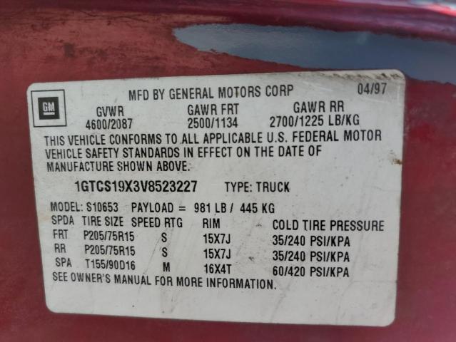 Photo 10 from auction – 1997 GMC SONOMA with VIN 1GTCS19X3V8523227