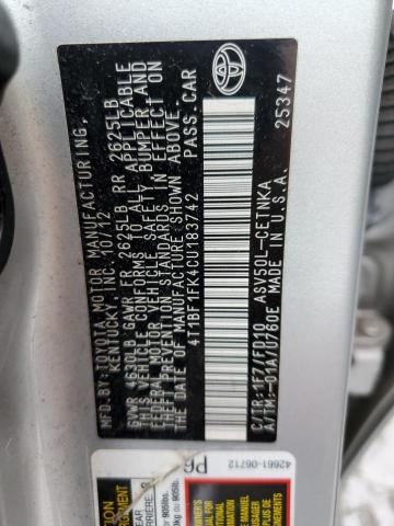 Photo 10 from auction – 2012 TOYOTA CAMRY BASE with VIN 4T1BF1FK4CU183742