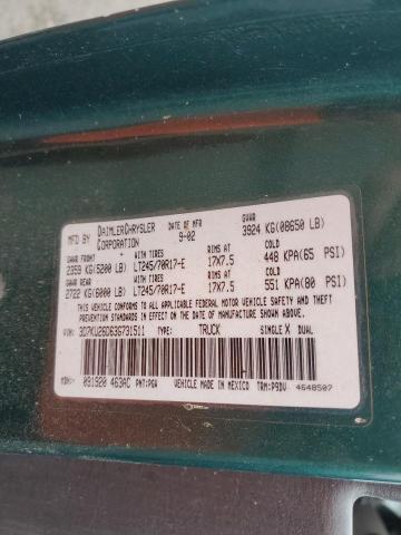 Photo 10 from auction – 2003 DODGE RAM 2500 S with VIN 3D7KU26D63G731511