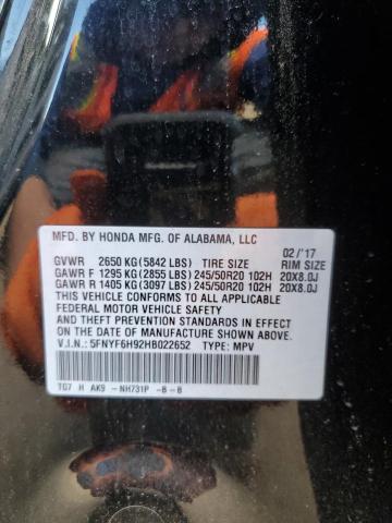 Photo 10 from auction – 2017 HONDA PILOT TOUR with VIN 5FNYF6H92HB022652