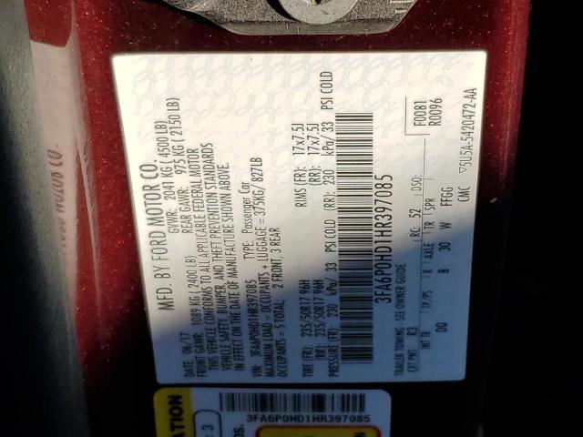 Photo 10 from auction – 2017 FORD FUSION SE with VIN 3FA6P0HD1HR397085