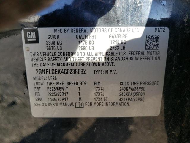 Photo 10 from auction – 2012 CHEVROLET EQUINOX LS with VIN 2GNFLCEK4C6238692