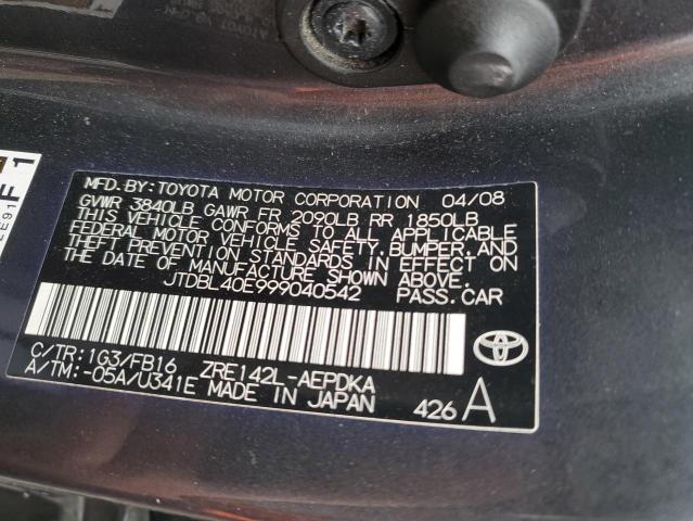 Photo 10 from auction – 2009 TOYOTA COROLLA BA with VIN JTDBL40E999040542