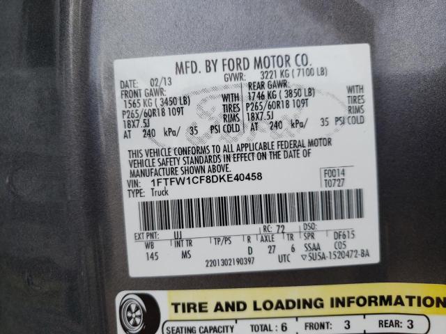 Photo 10 from auction – 2013 FORD F150 SUPER with VIN 1FTFW1CF8DKE40458