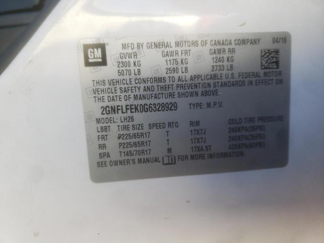 Photo 10 from auction – 2016 CHEVROLET EQUINOX LT with VIN 2GNFLFEK0G6328929