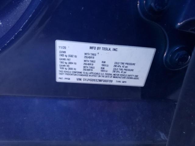 Photo 10 from auction – 2021 TESLA MODEL Y with VIN 5YJYGDEE2MF069709