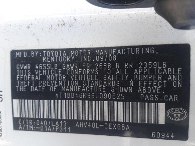 Photo 10 from auction – 2009 TOYOTA CAMRY with VIN 4T1BB46K99U090625