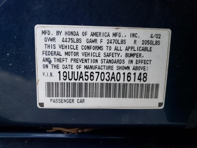 Photo 10 from auction – 2003 ACURA 3.2TL with VIN 19UUA56703A016148