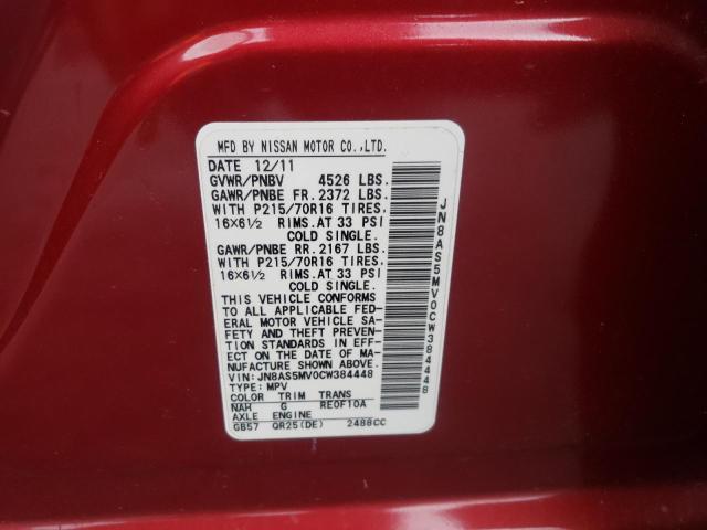 Photo 10 from auction – 2012 NISSAN ROGUE S with VIN JN8AS5MV0CW384448