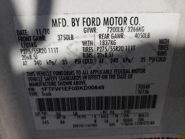 Photo 10 from auction – 2011 FORD F150 SUPER with VIN 1FTFW1EF0BKD00849