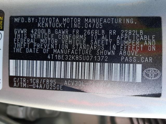 Photo 10 from auction – 2005 TOYOTA CAMRY LE with VIN 4T1BE32K85U071372