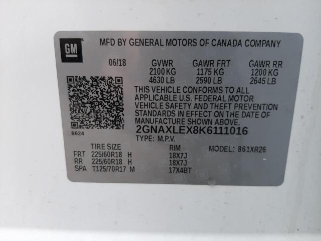 Photo 10 from auction – 2019 CHEVROLET EQUINOX LT with VIN 2GNAXLEX8K6111016