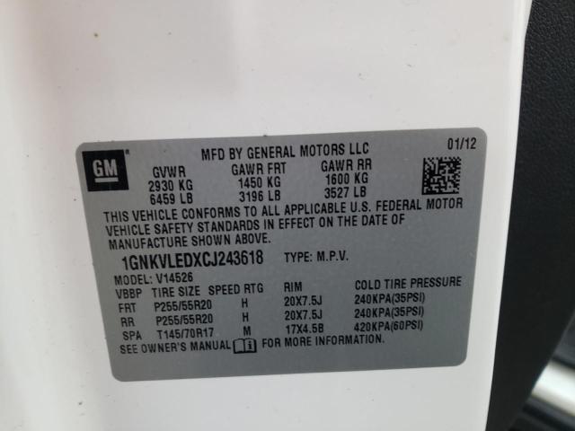 Photo 10 from auction – 2012 CHEVROLET TRAVERSE L with VIN 1GNKVLEDXCJ243618