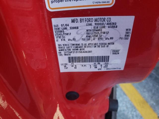 Photo 10 from auction – 2005 FORD F250 SUPER with VIN 1FTNF21515EA06281