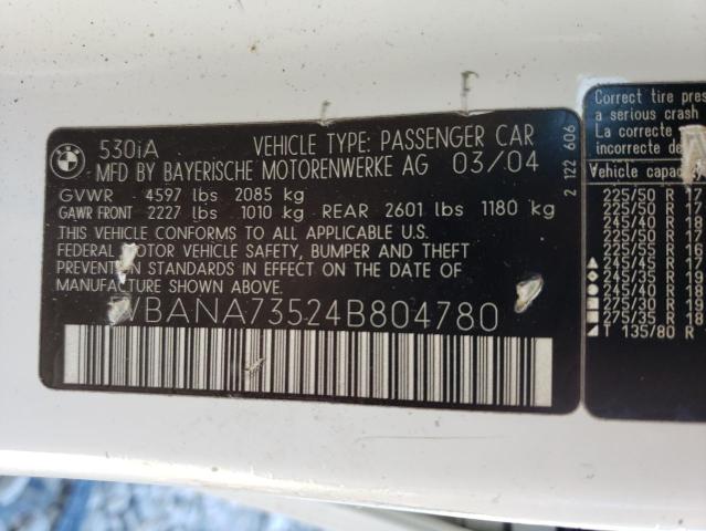 Photo 10 from auction – 2004 BMW 530 I with VIN WBANA73524B804780