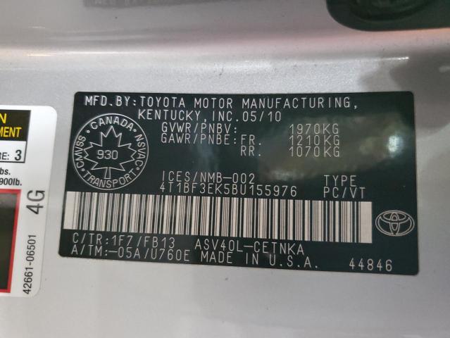 Photo 10 from auction – 2011 TOYOTA CAMRY BASE with VIN 4T1BF3EK5BU155976