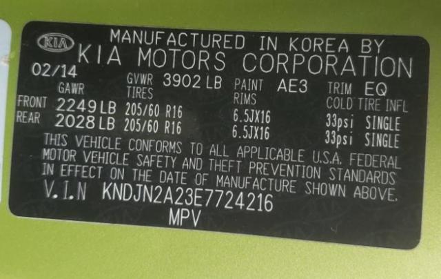 Photo 10 from auction – 2014 KIA SOUL with VIN KNDJN2A23E7724216