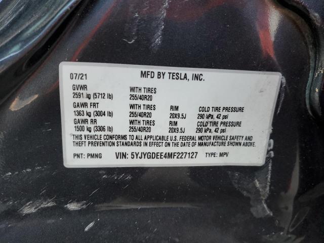 Photo 10 from auction – 2021 TESLA MODEL Y with VIN 5YJYGDEE4MF227127