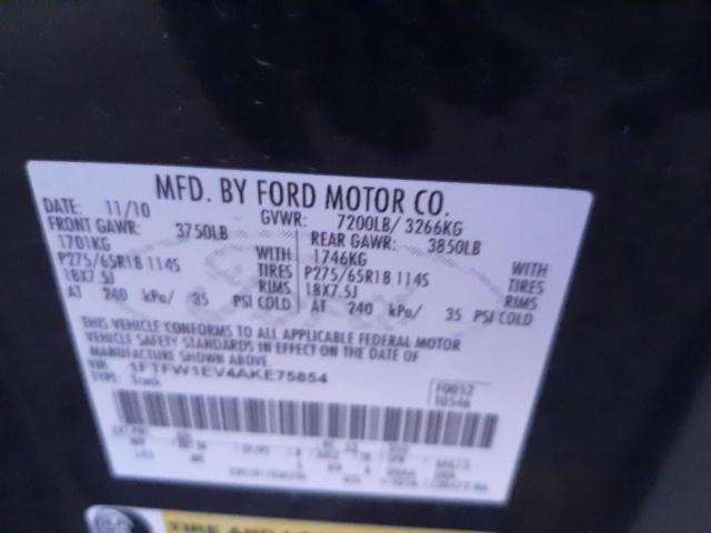 Photo 10 from auction – 2010 FORD F150 SUPER with VIN 1FTFW1EV4AKE75854