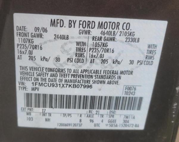Photo 10 from auction – 2007 FORD ESCAPE XLT with VIN 1FMCU931X7KB07996