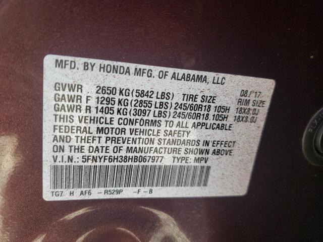 Photo 10 from auction – 2017 HONDA PILOT EX with VIN 5FNYF6H38HB067977