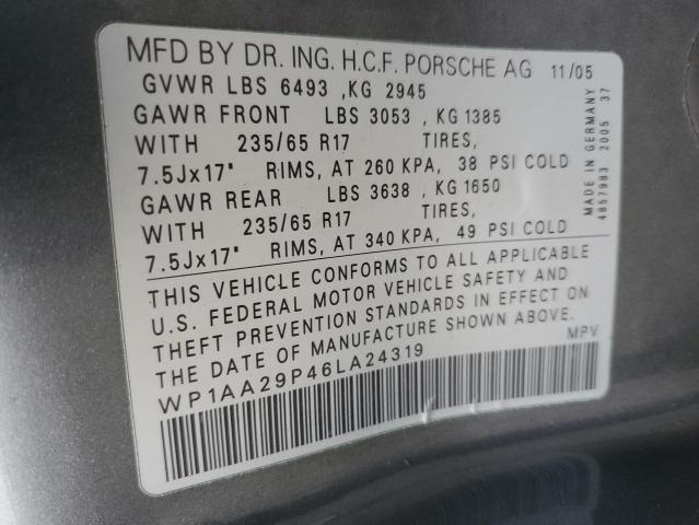 Photo 10 from auction – 2006 PORSCHE CAYENNE with VIN WP1AA29P46LA24319