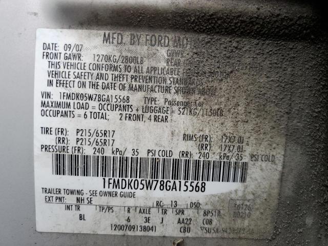 Photo 10 from auction – 2008 FORD TAURUS X S with VIN 1FMDK05W78GA15568
