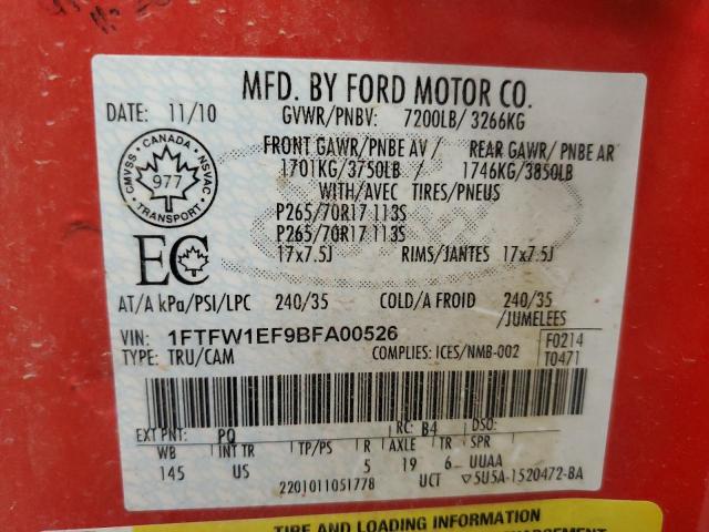 Photo 10 from auction – 2011 FORD F150 SUPER with VIN 1FTFW1EF9BFA00526