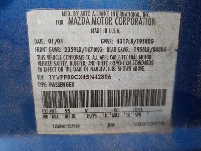 Photo 10 from auction – 2004 MAZDA 6 I with VIN 1YVFP80CX45N42806