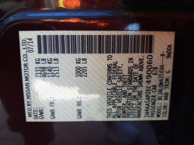 Photo 10 from auction – 2014 NISSAN MAXIMA S with VIN 1N4AA5AP2EC490060