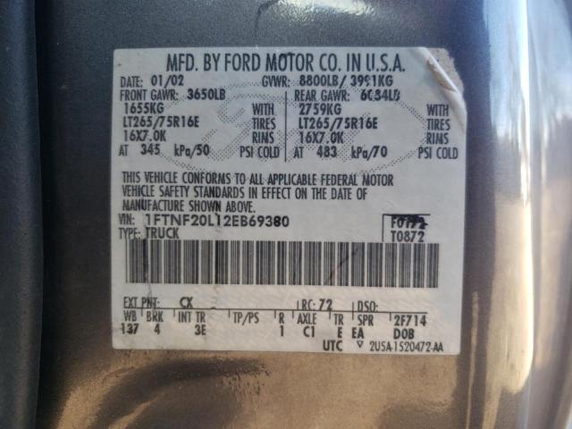 صورة رقم 10 من المزاد - 2002 FORD F250 SUPER مع VIN 1FTNF20L12EB69380