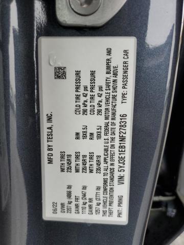 Photo 10 from auction – 2022 TESLA MODEL 3 with VIN 5YJ3E1EB1NF278316