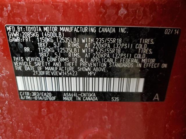 Photo 10 from auction – 2014 TOYOTA RAV4 LIMIT with VIN 2T3DFREV0EW145423