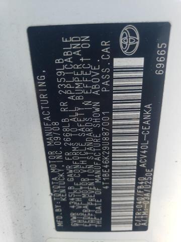 Photo 10 from auction – 2009 TOYOTA CAMRY BASE with VIN 4T1BE46K29U887001