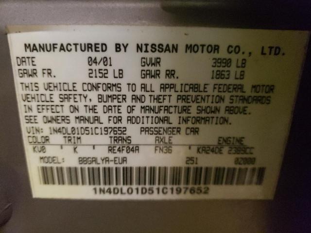 Photo 10 from auction – 2001 NISSAN ALTIMA XE with VIN 1N4DL01D51C197652
