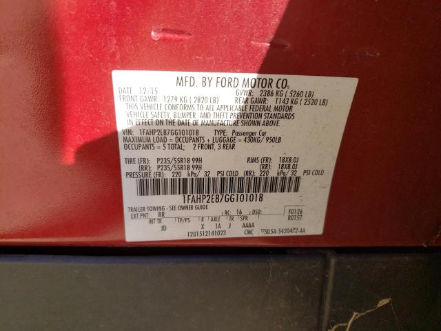 Photo 10 from auction – 2016 FORD TAURUS SEL with VIN 1FAHP2E87GG101018