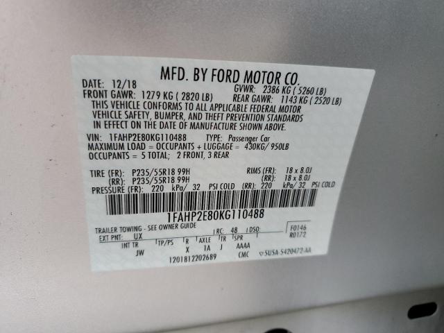 Photo 10 from auction – 2019 FORD TAURUS SEL with VIN 1FAHP2E80KG110488