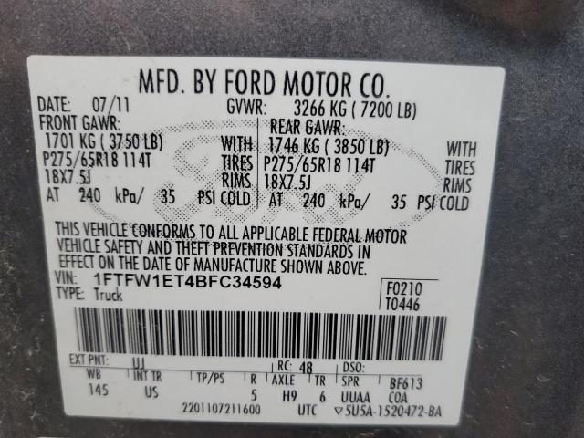 Photo 10 from auction – 2011 FORD F150 SUPER with VIN 1FTFW1ET4BFC34594