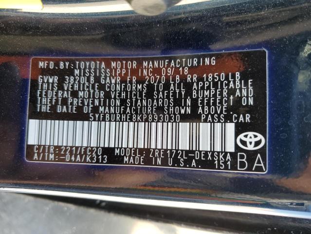 Photo 10 from auction – 2019 TOYOTA COROLLA L with VIN 5YFBURHE8KP893030