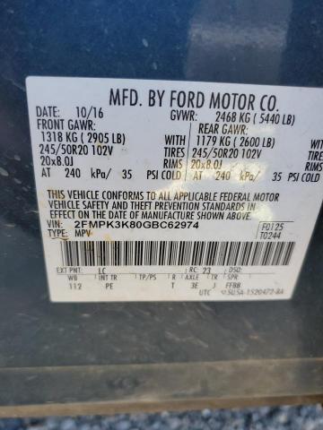 Foto 10 de la subasta – 2016 FORD EDGE TITAN con VIN 2FMPK3K80GBC62974